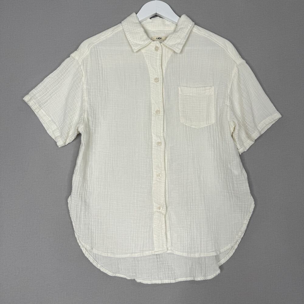 Ugg Womens Top M White 100% Cotton Embrook Shirt Gauze Relaxed Beachy Lounge - Picture 1 of 10